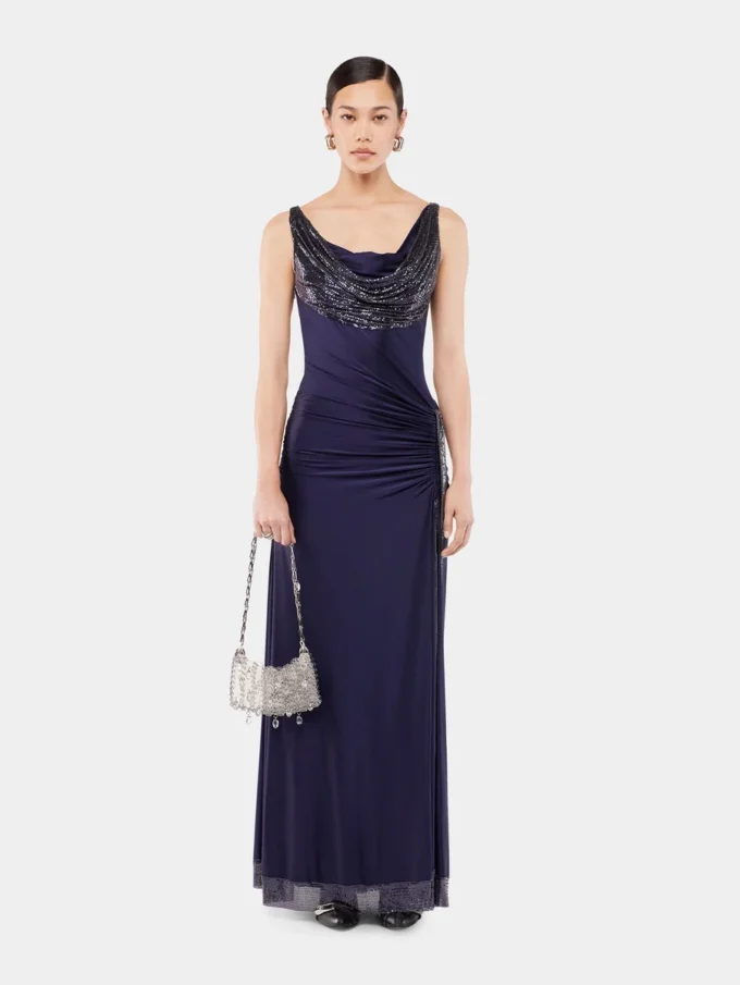 Long dress in mesh and jersey