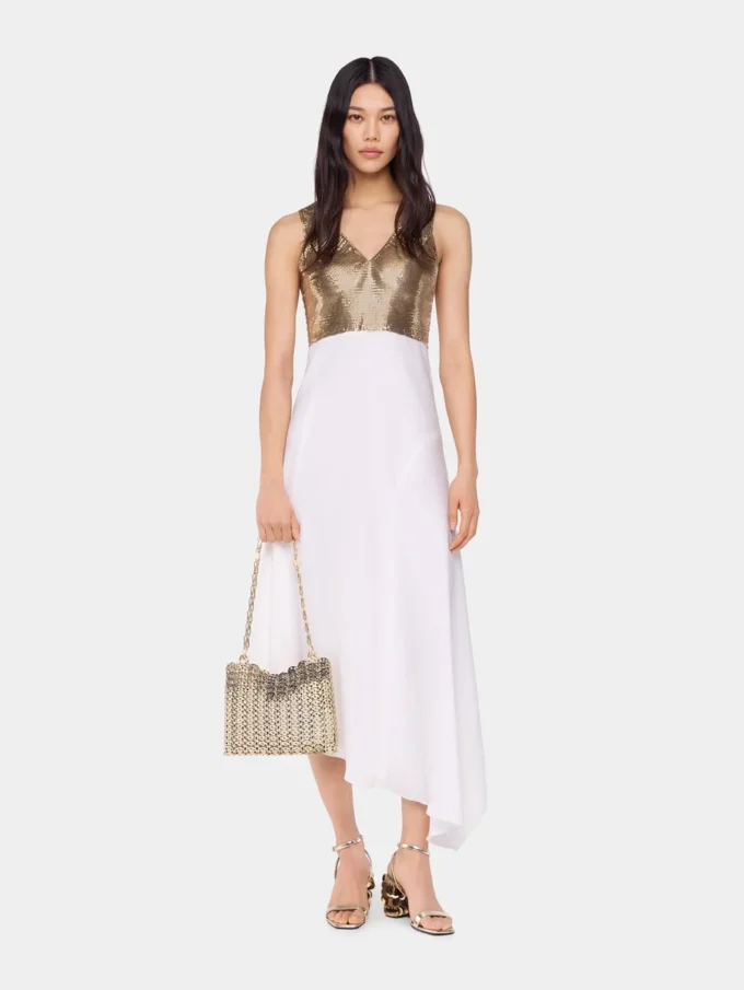 Asymetric dress in mesh and satin