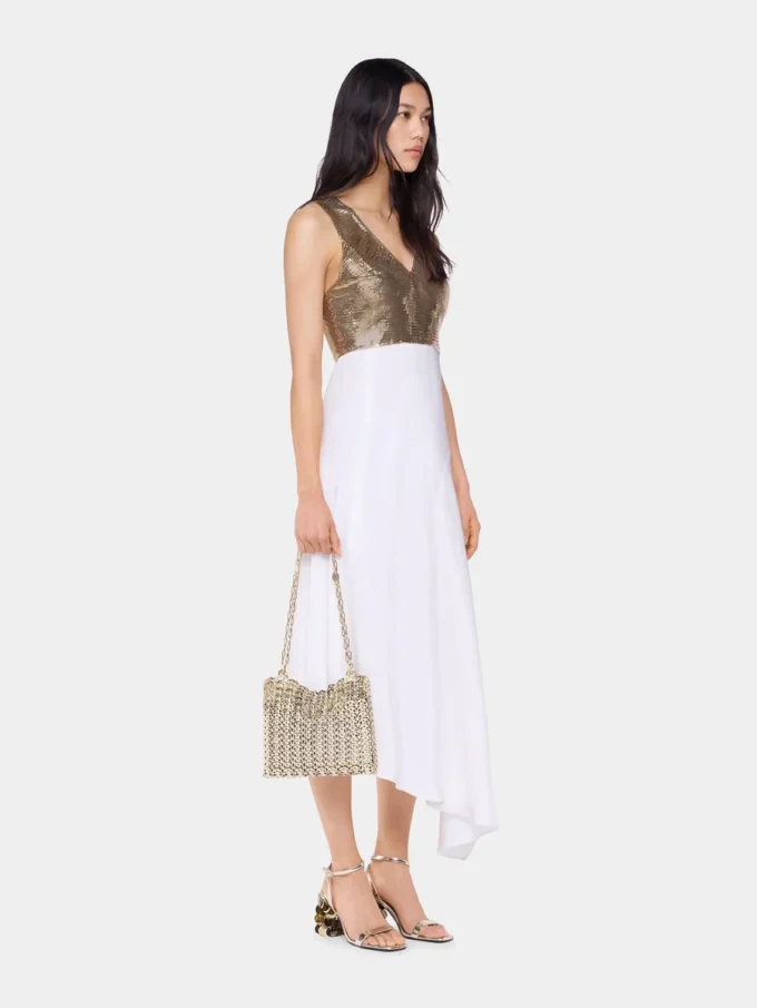 Asymetric dress in mesh and satin