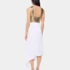 Asymetric dress in mesh and satin