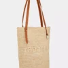 Beige raffia tote bag with logo