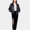 Black aviator blouson jacket in leather