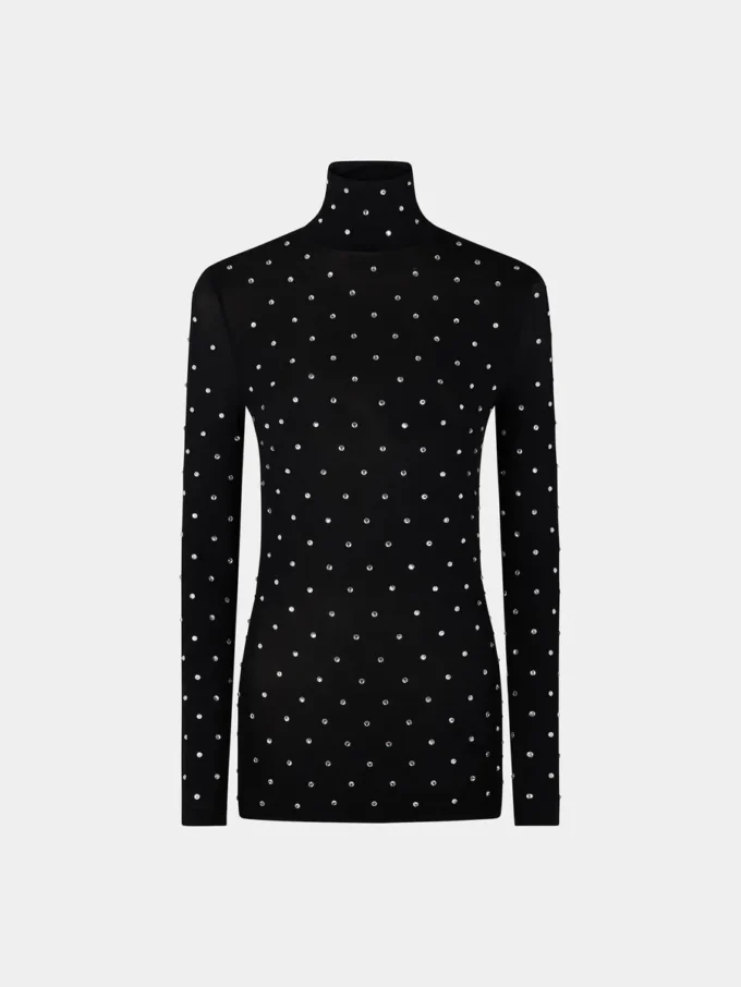 Black crystal-embellished top in second-skin jersey