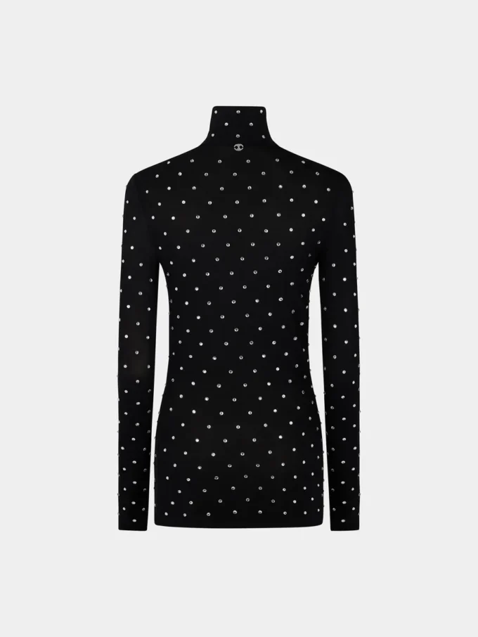 Black crystal-embellished top in second-skin jersey