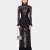 Black long dress in lace and jersey