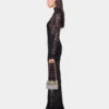 Black long dress in lace and jersey