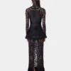 Black long dress in lace and jersey