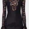 Black long dress in lace and jersey