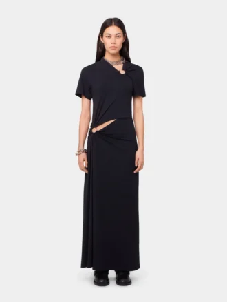 Black long piercing dress in cotton jersey