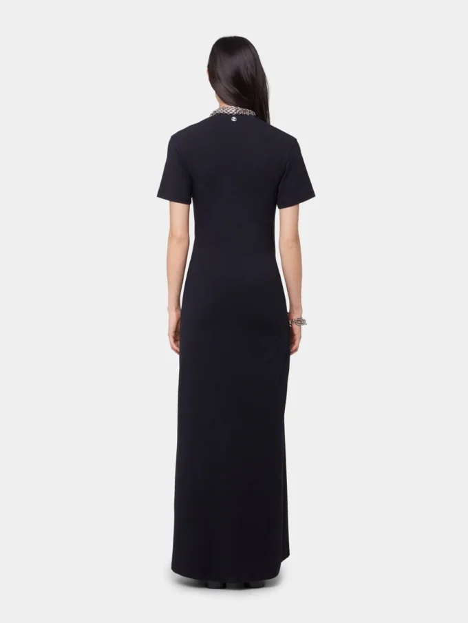 Black long piercing dress in cotton jersey
