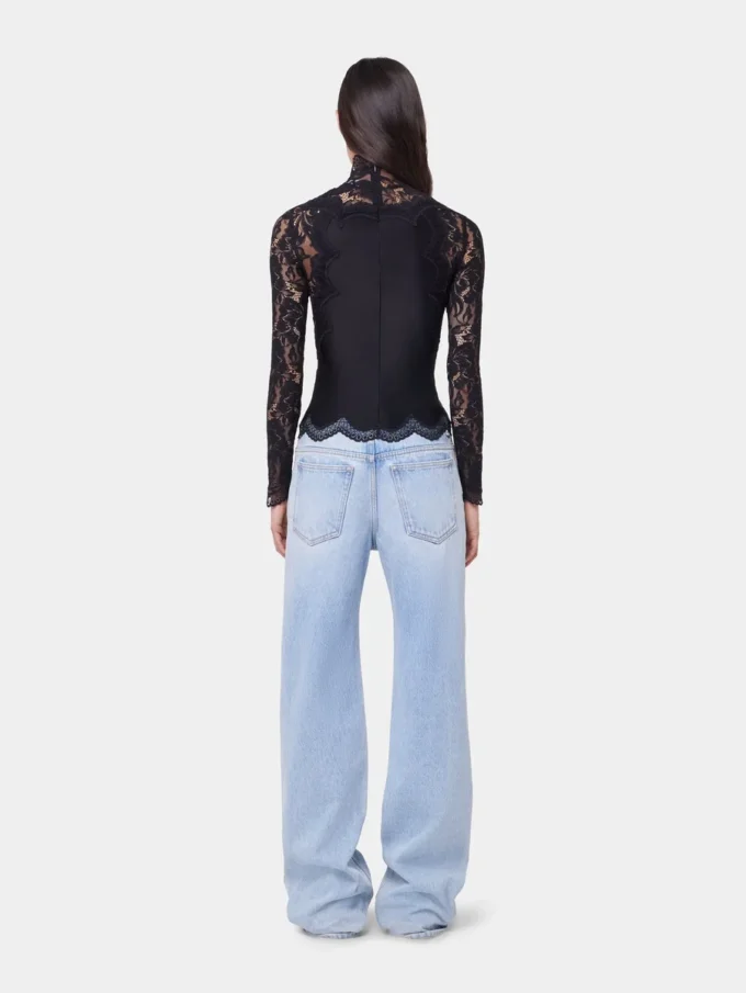 Black long sleeve top in lace and jersey
