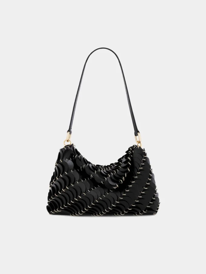 Black Paco shoulder clutch in calfkin leather