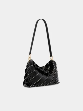 Black Paco shoulder clutch in calfkin leather