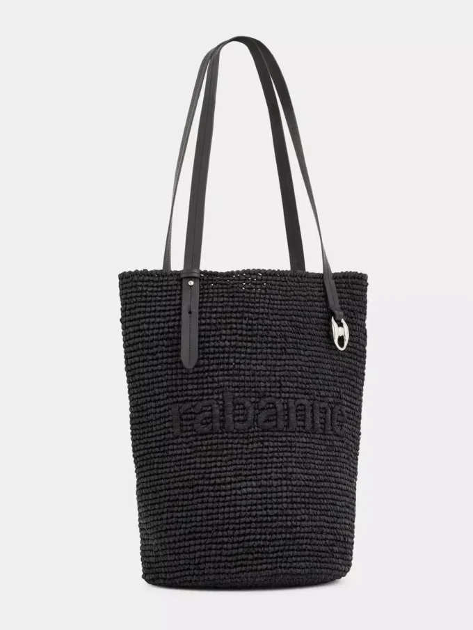 Black raffia tote bag with logo