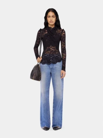 Long-sleeved lace top with cut-out details