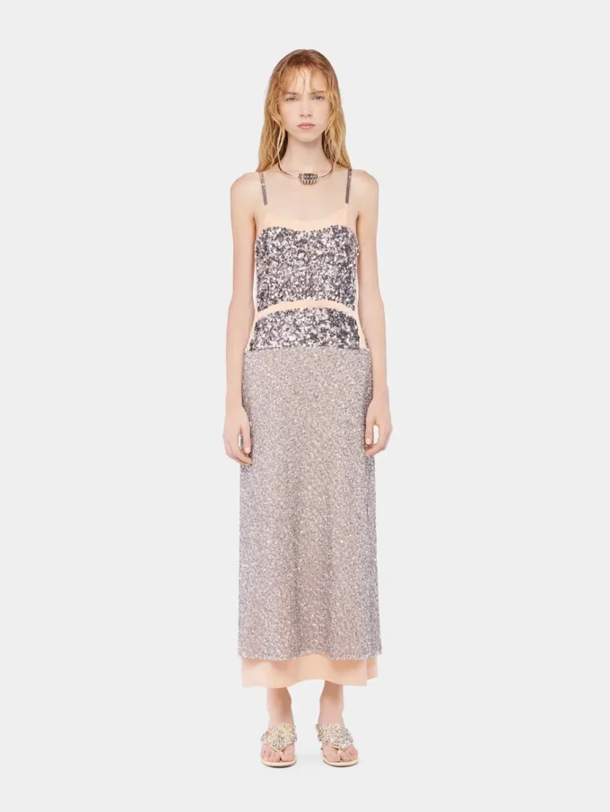 Chiffon dress with silver sequins