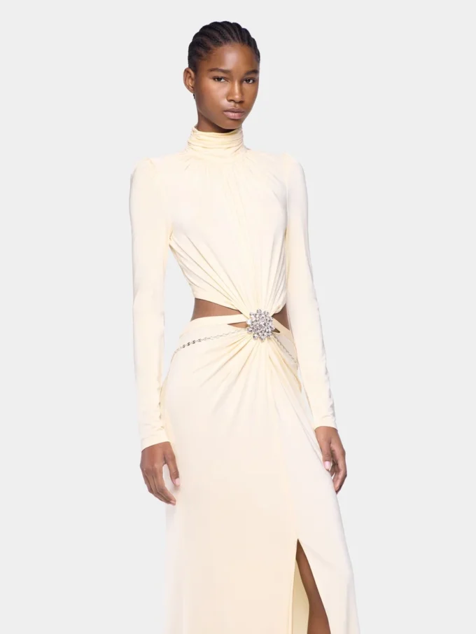 Cream long dress in jersey