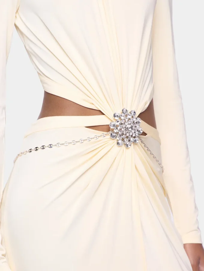 Cream long dress in jersey