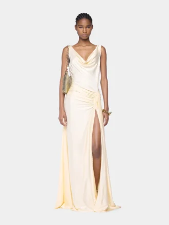 cream long sleeveless dress in jersey 1 330x439 - Cream long sleeveless dress in jersey