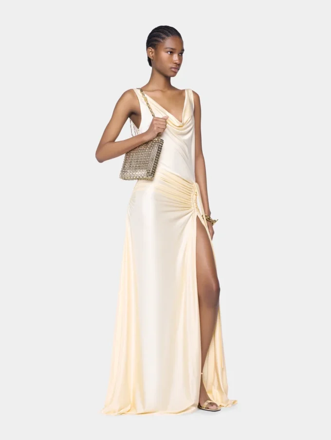 Cream long sleeveless dress in jersey