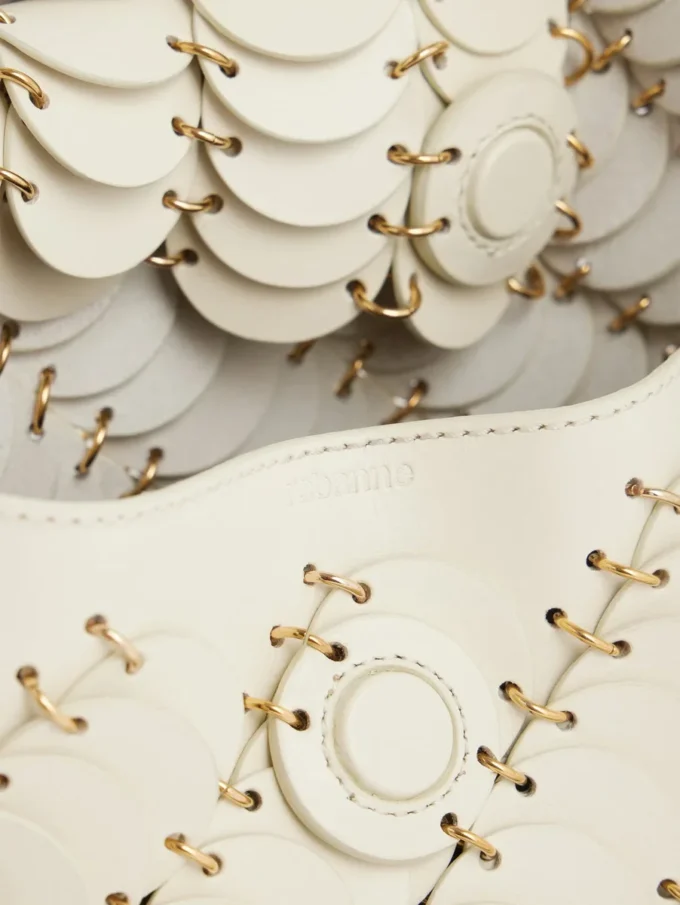Cream Paco shoulder clutch in calfskin leather