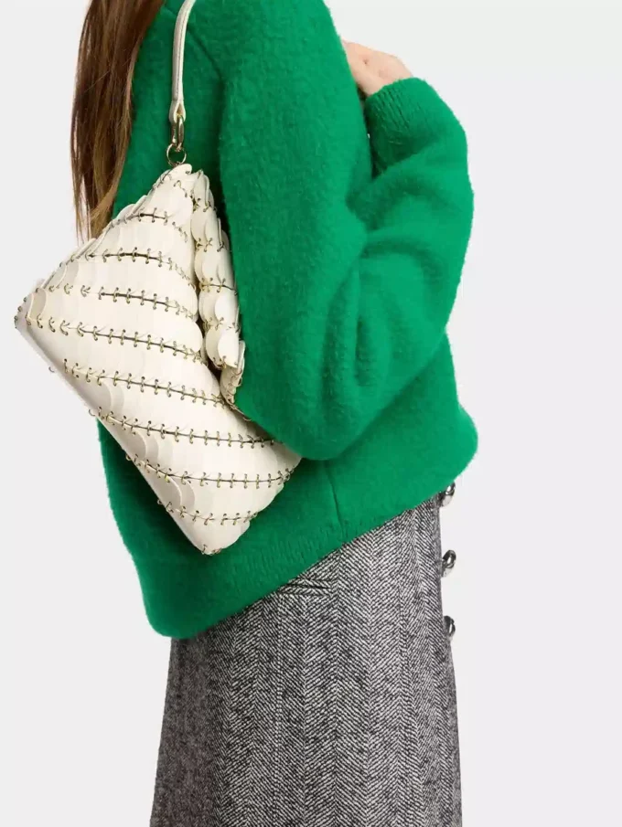 Cream Paco shoulder clutch in calfskin leather