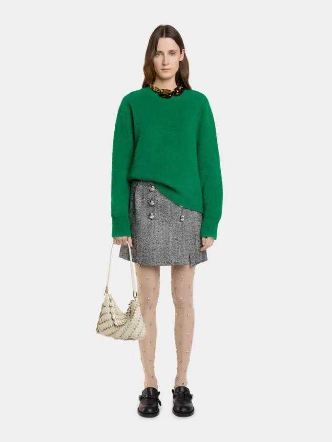 Cream Paco shoulder clutch in calfskin leather