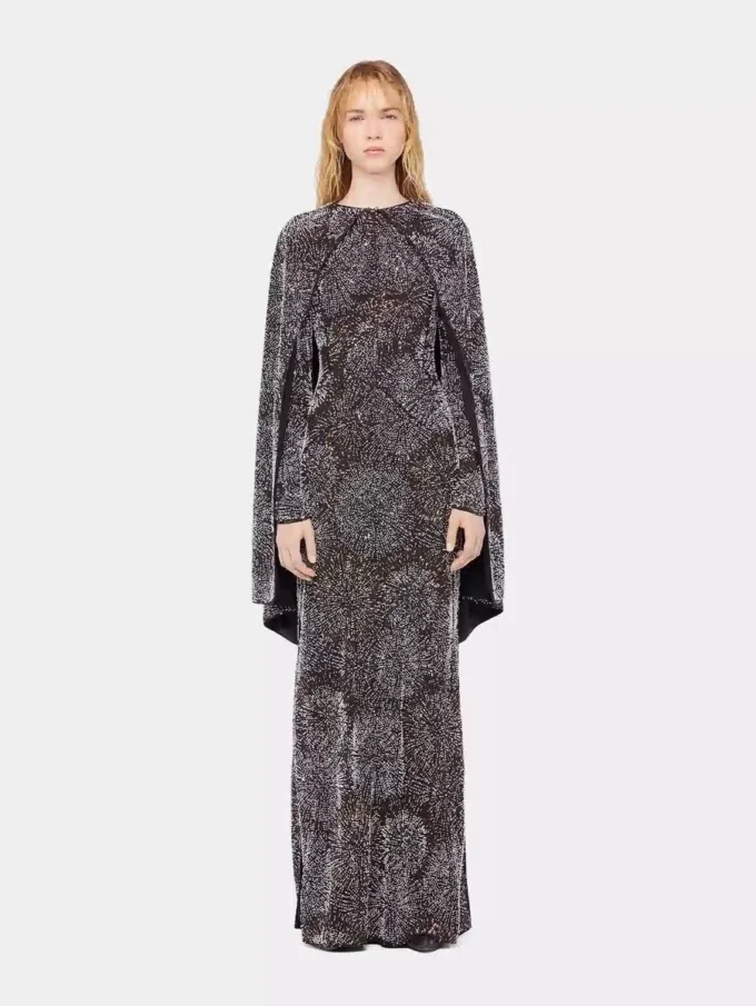 Crepe dress with pearl embroidery