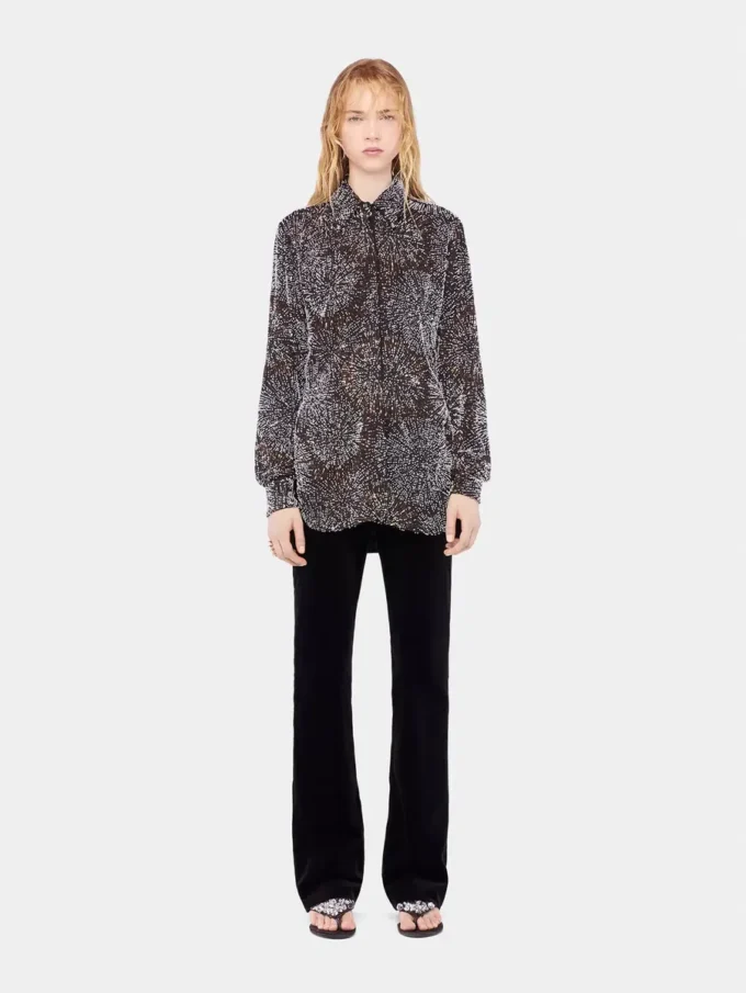 Crepe shirt with pearl embroidery