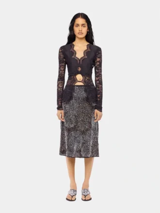 Crepe skirt with pearl embroidery