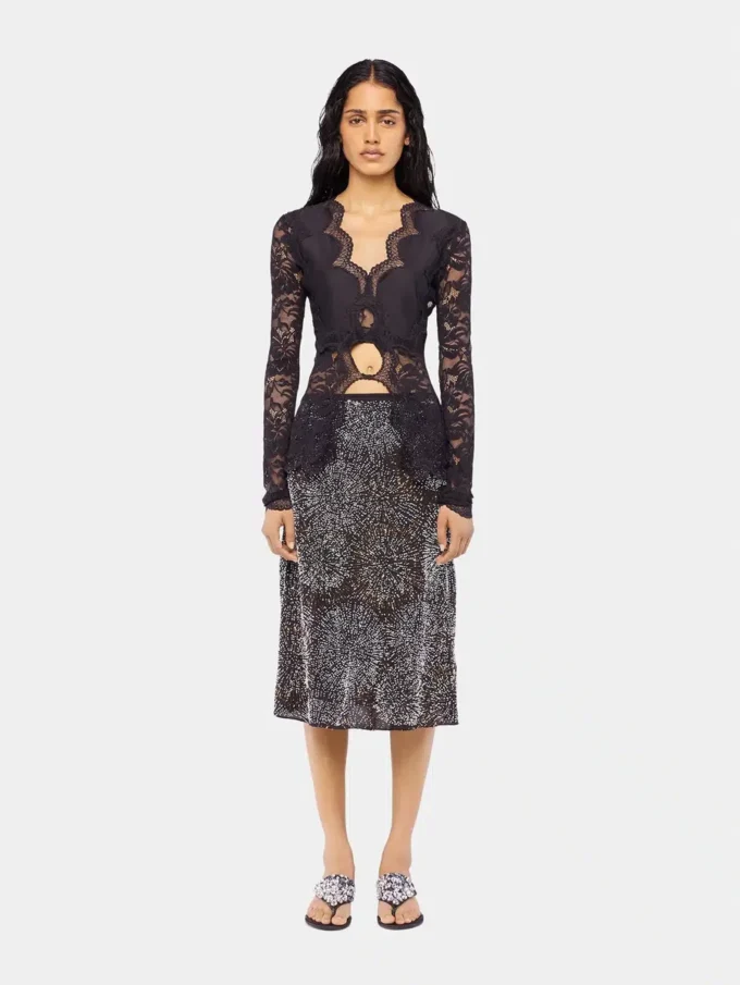 Crepe skirt with pearl embroidery