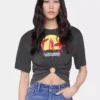 Cropped t-shirt in printed cotton