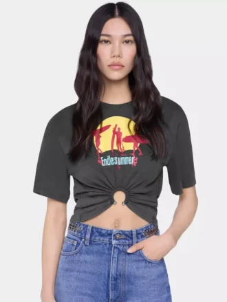 Cropped t-shirt in printed cotton