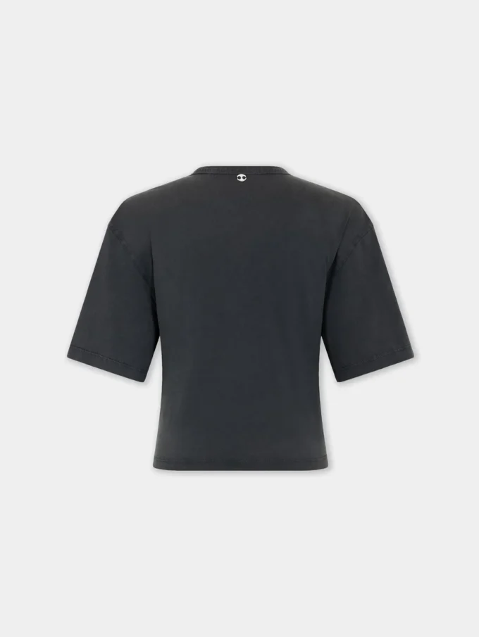 Cropped t-shirt in printed cotton