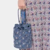 Denim blue raffia bucket bag
