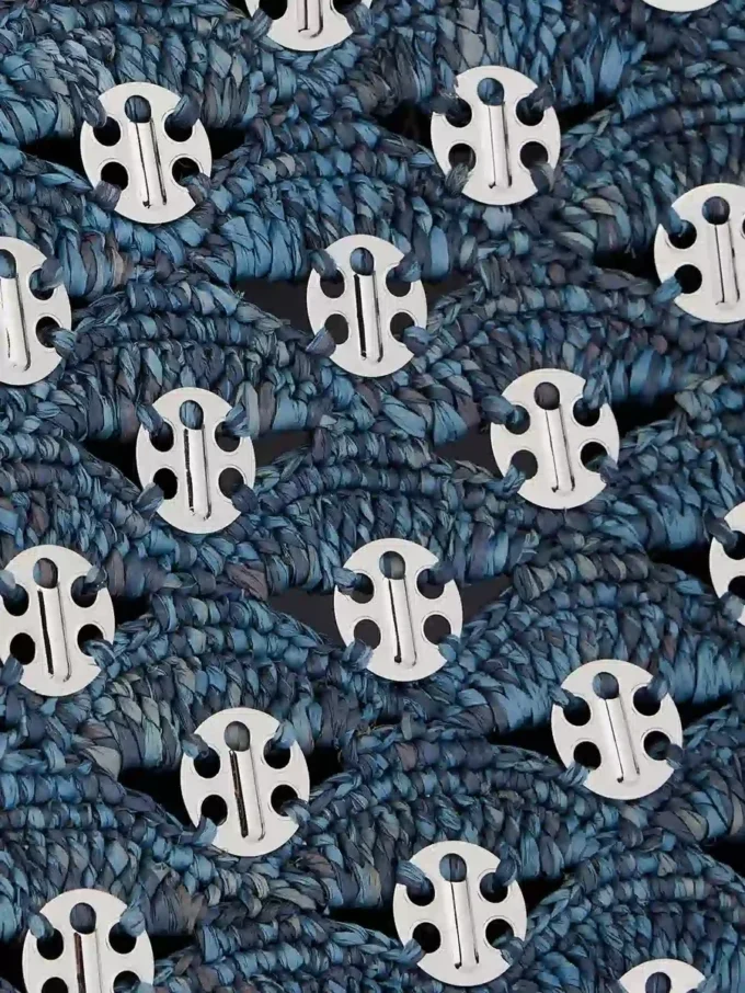 Denim blue tote bag in raffia