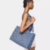 Denim blue tote bag in raffia