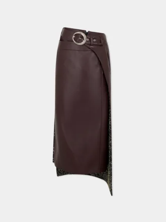 Double layer midi skirt in fake leather