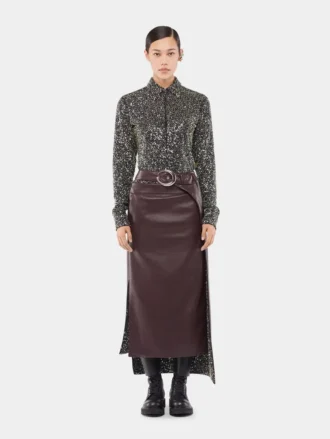 Double layer midi skirt in fake leather