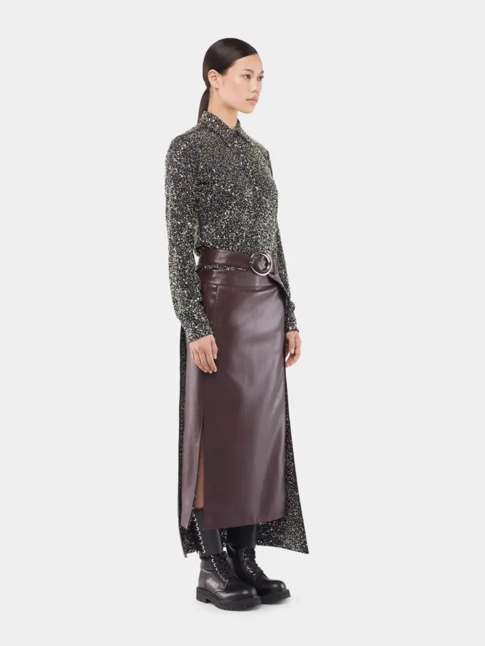 Double layer midi skirt in fake leather