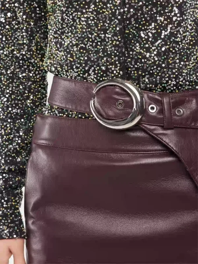 Double layer midi skirt in fake leather