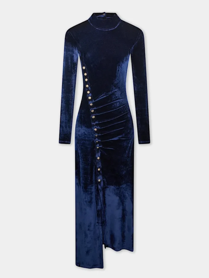 Draped midi dress in velvet