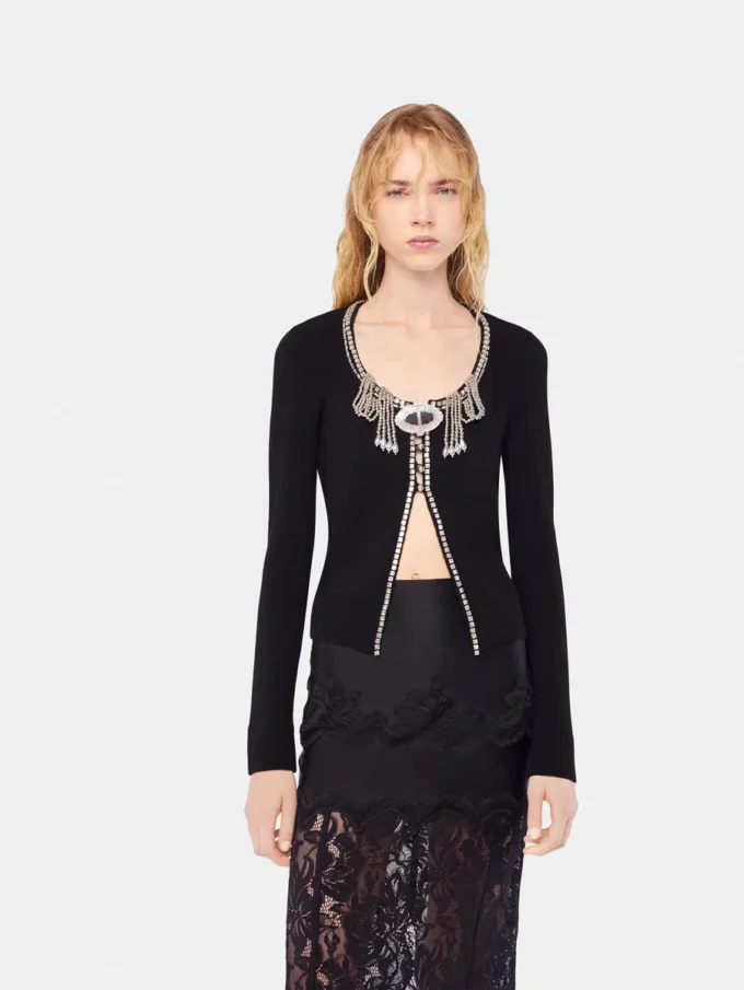 Embroidered knit cardigan