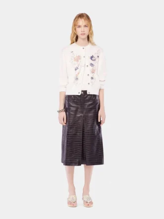 Embroidered wool cardigan