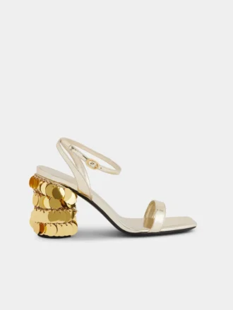 Gold sandals with Sparkle disc heels