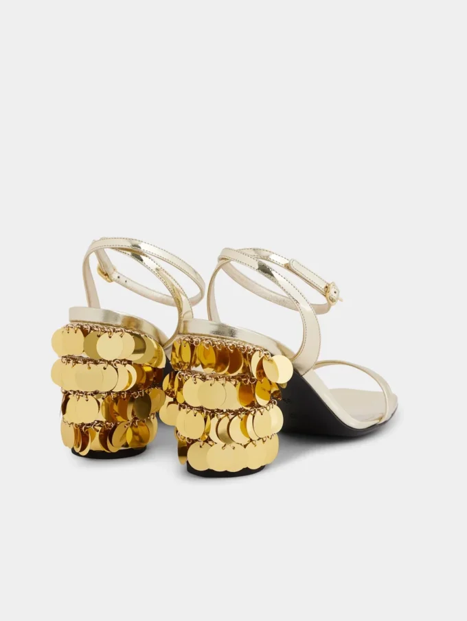 Gold sandals with Sparkle disc heels