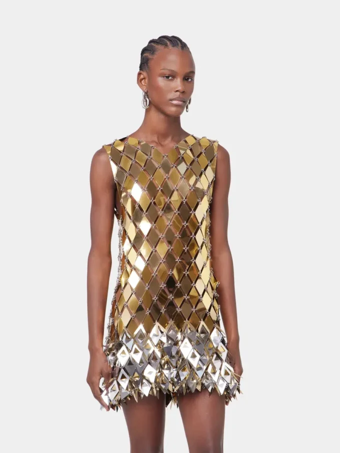 Gold short dress in assembly