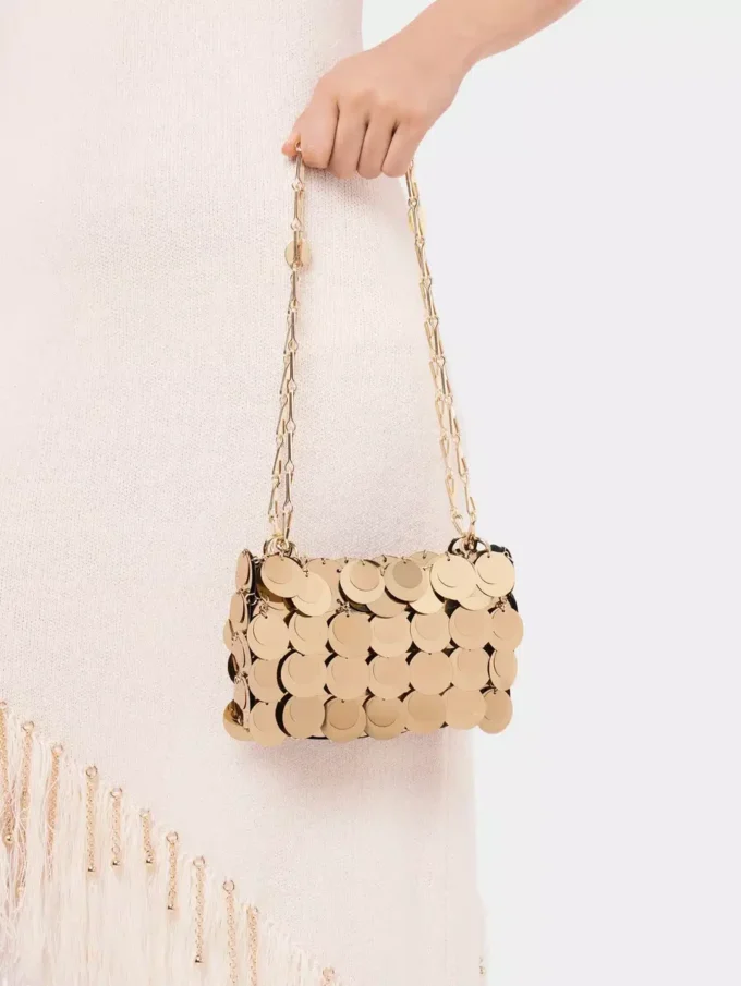 Gold sparkle discs nano bag