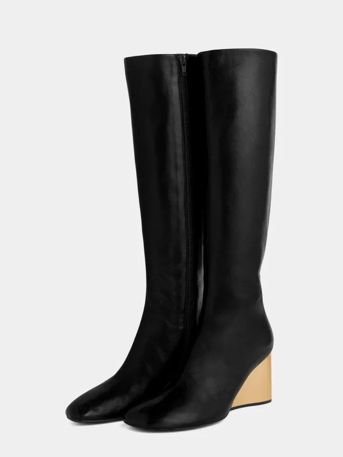 Golden heel knee-high leather Boots
