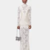 Ivory long dress in lace and jersey